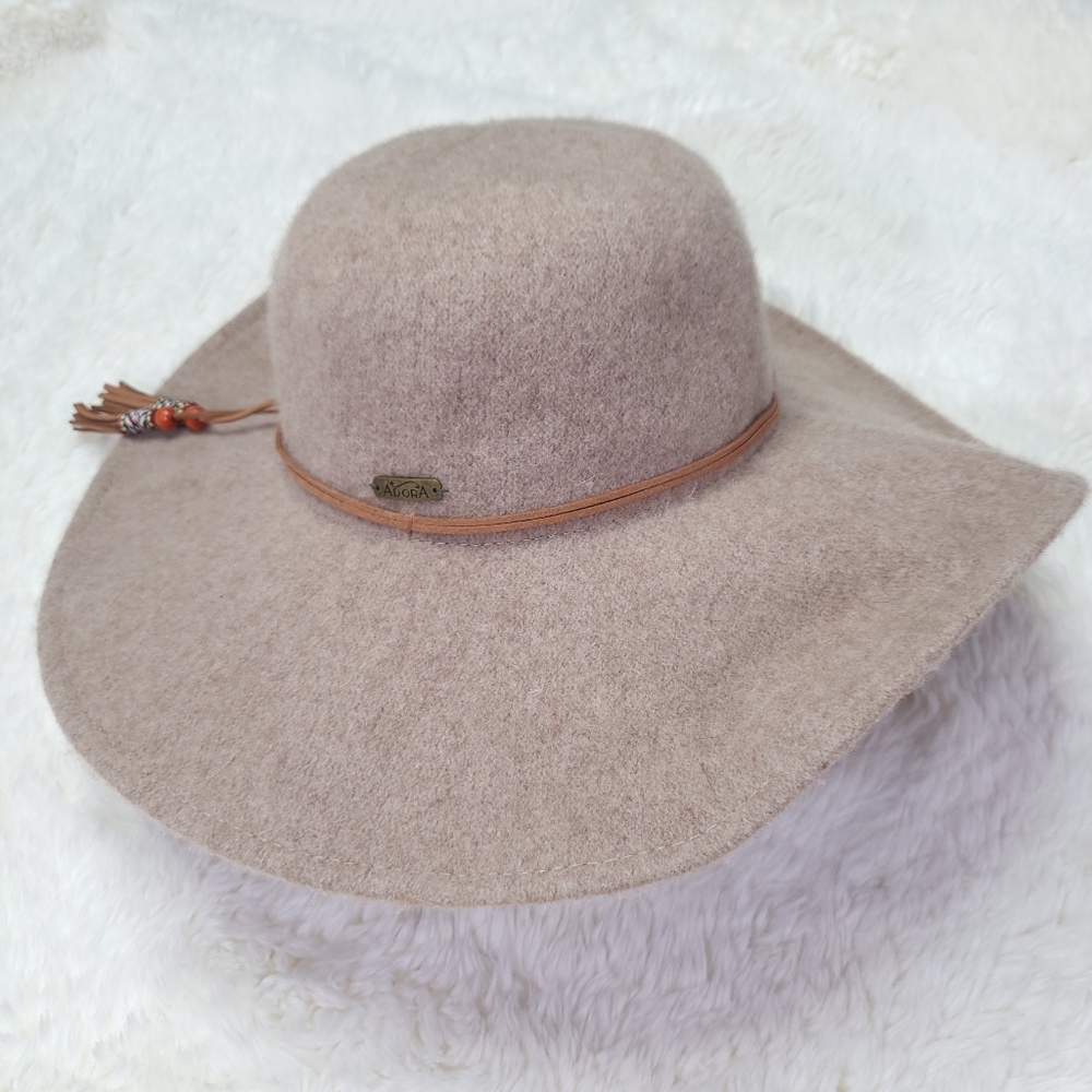 Adora 100% Wool Sun Hat with Tassle Tan/ Brown